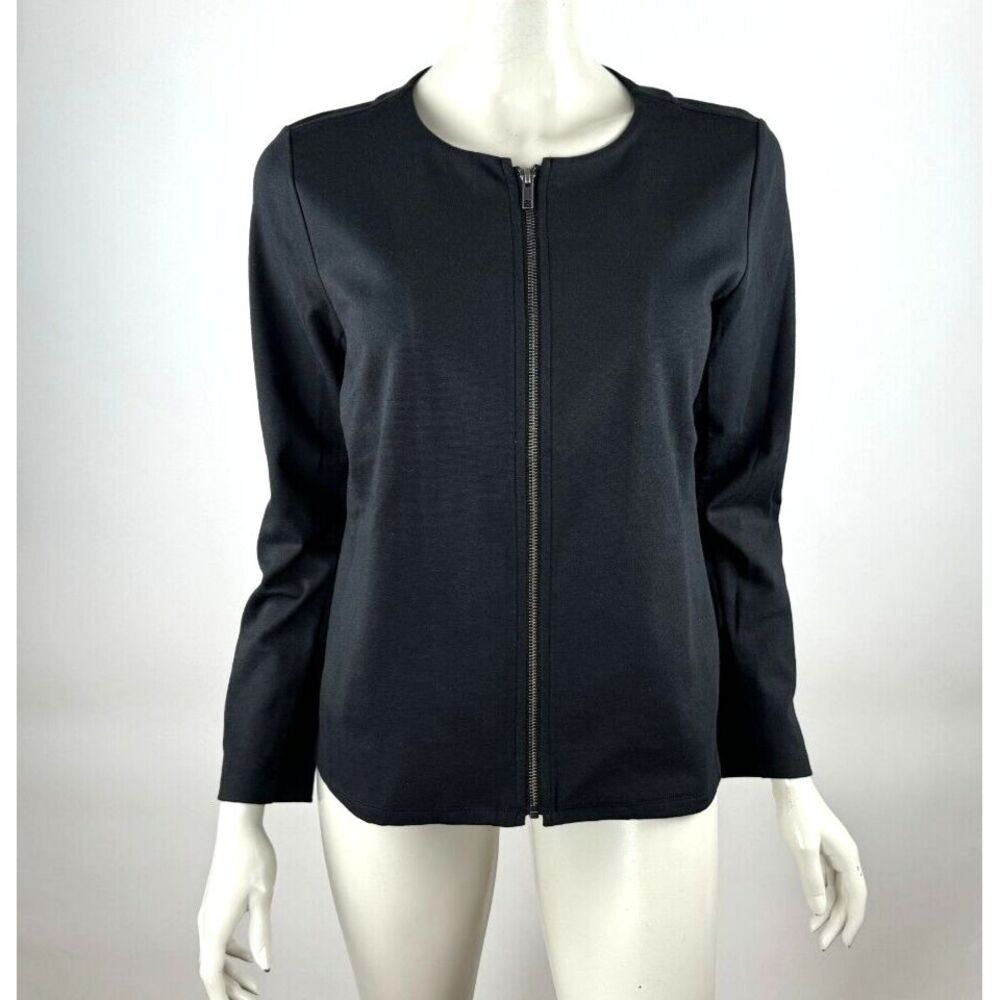 Eileen Fisher Organic Cotton Ponte Zip-Front Jacket Women PM EUC Long Sleeve